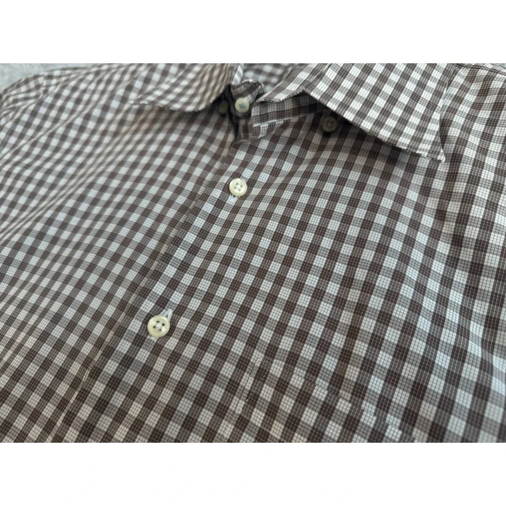Peter Millar Long‎ Sleeve Button Down Shirt Mens Large Plaid Brown L